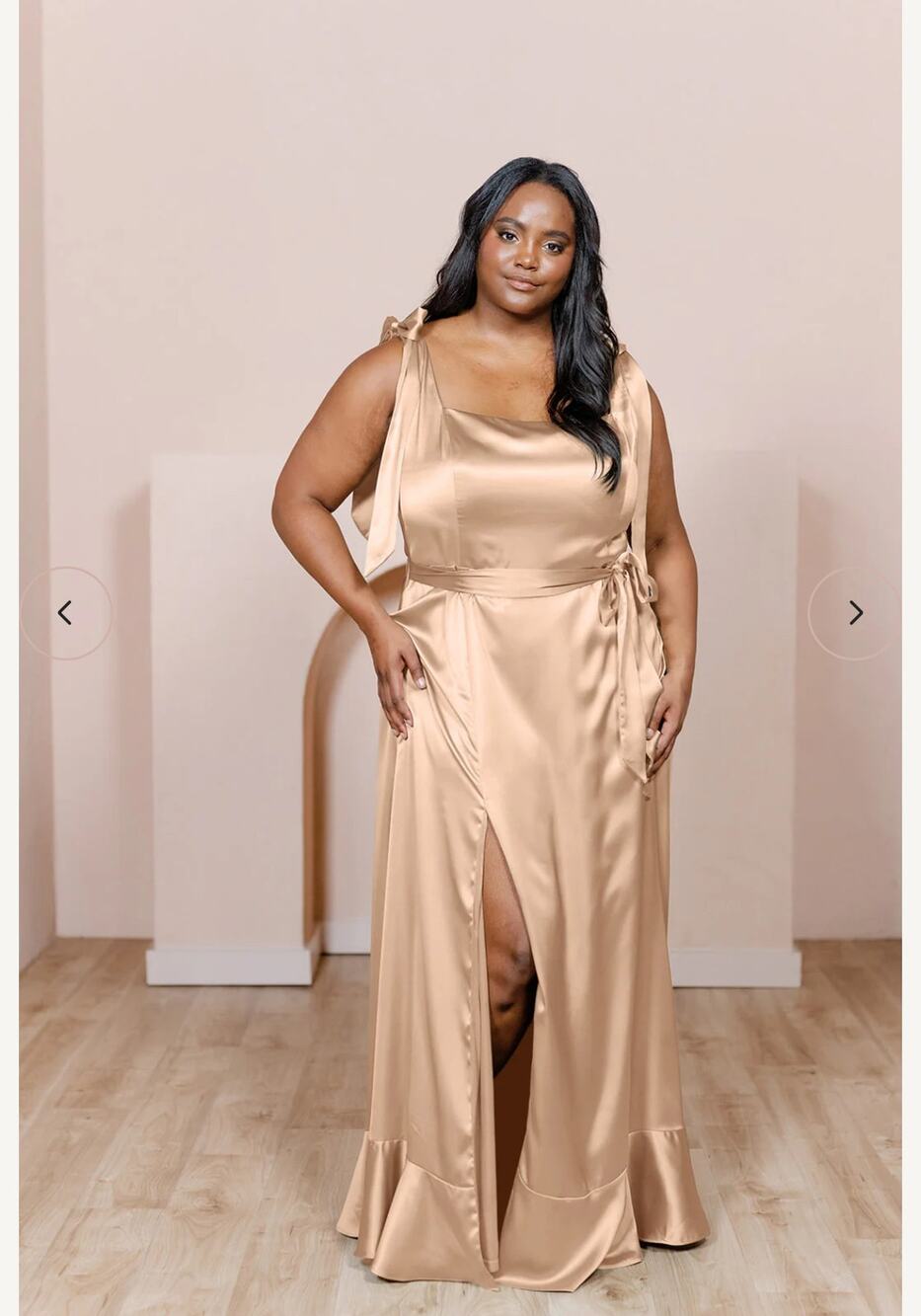 Revelry Stevie Satin Honey Beige 744 Champagne Maxi bow Shoulder Dress